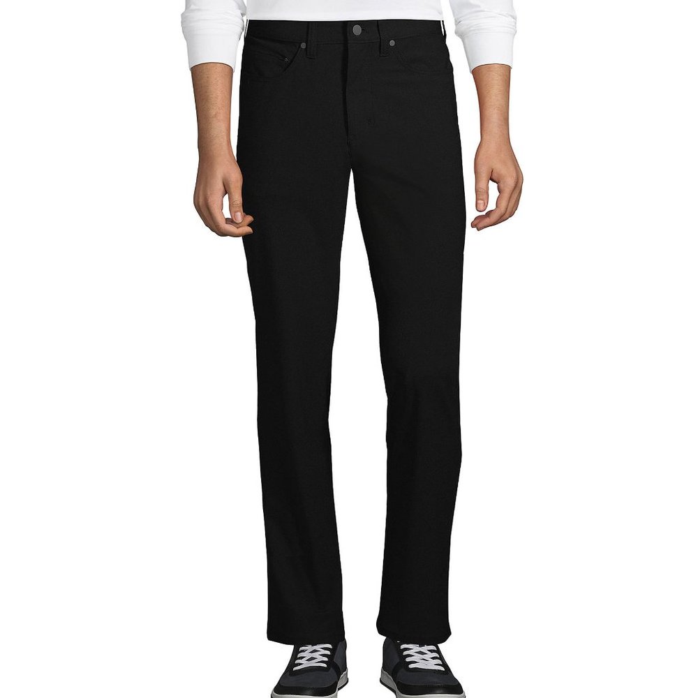 Lands' End Men's Straight Fit Flex Performance 5 Pocket Pants, Black , 38X30
